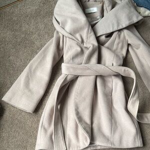 Tahari Soft Cream Wool Blend Wrap Coat